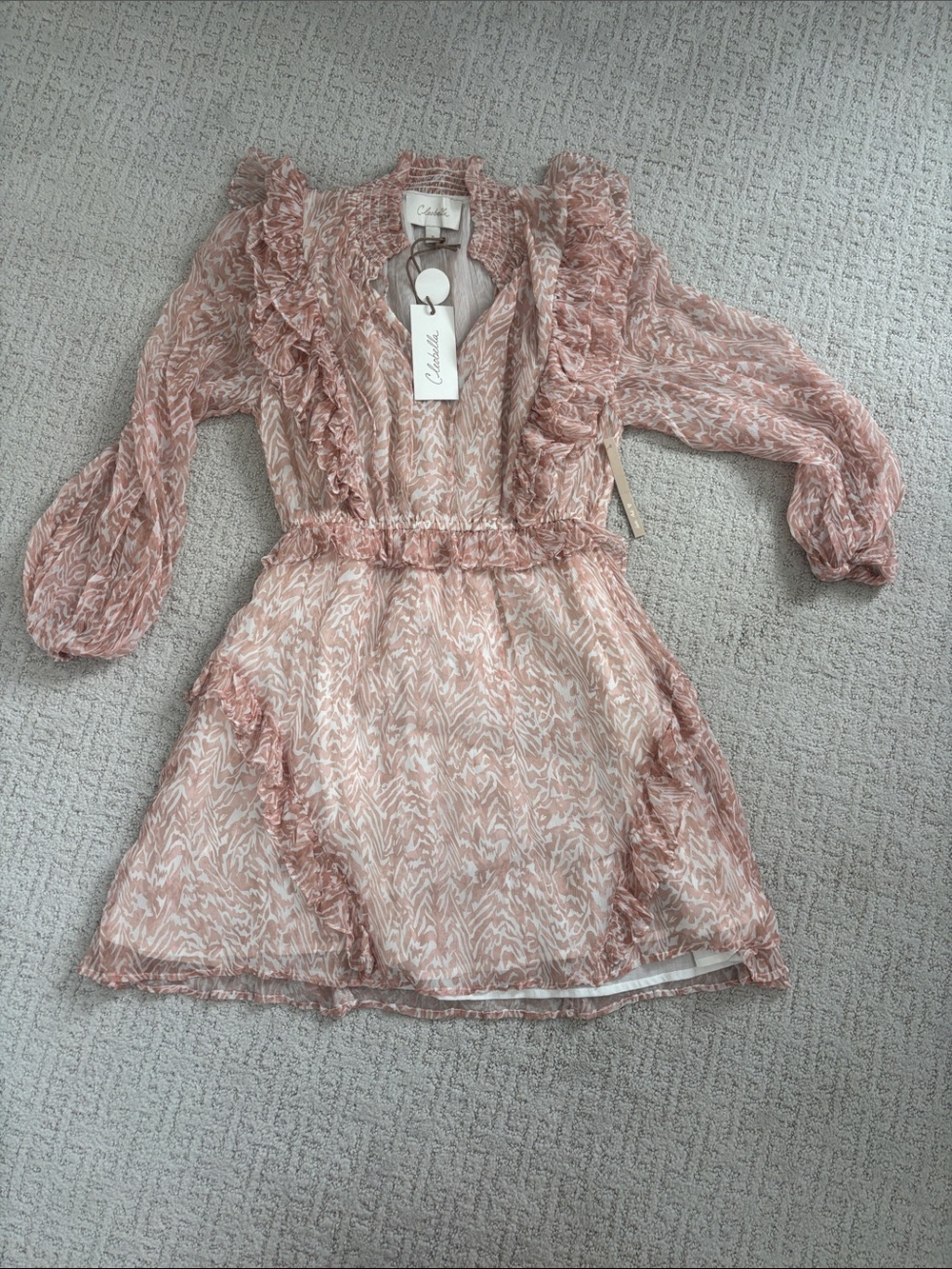 Cleobella Pink Ruffle Long-Sleeve Dress. Small. New with tags.